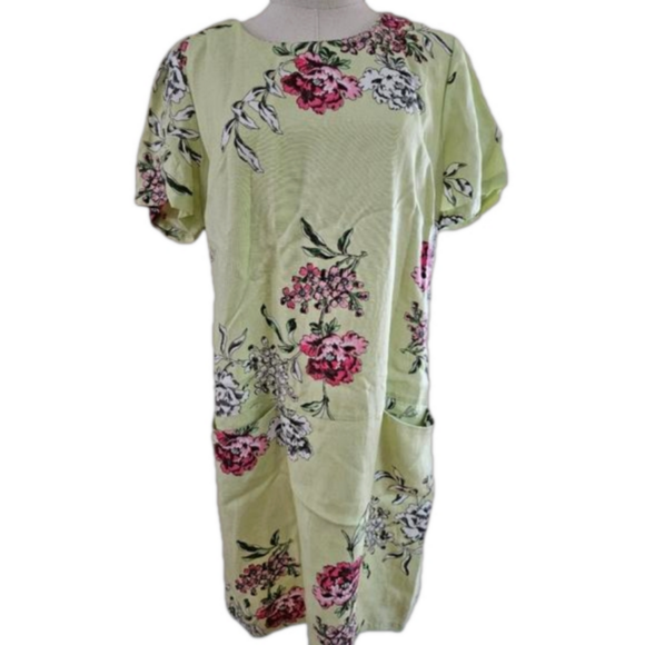 Joules Dresses & Skirts - Joules Linen Green Floral Front Pockets Short Sleeve Shift Dress-Size 10